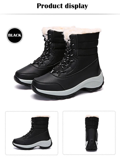 Botines de plataforma con cordones y forro de felpa para mujer