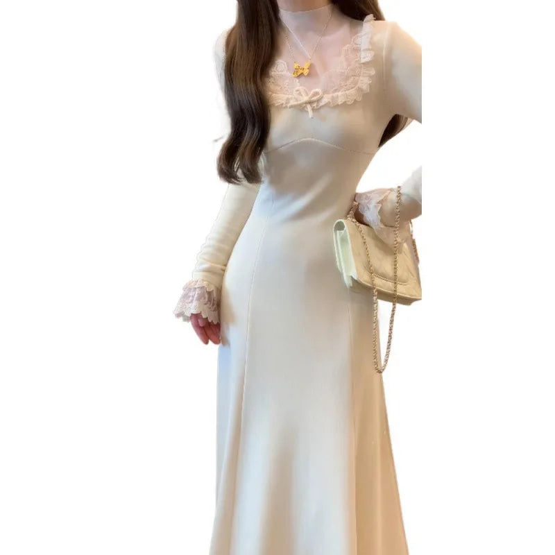 Women's Beige Knee-Length Button-Detail Dress