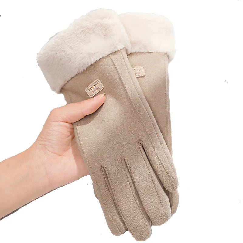Women's Thick Plush Suede-Feel Touchscreen Gloves