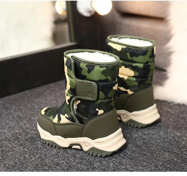 Kids' Plush-Lined Hook-and-Loop Winter Ankle Boots