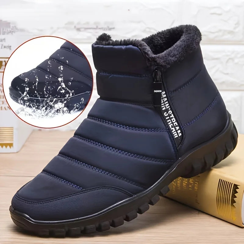 Winter Shoes Men's Sneakers Warm Cotton Zipper Snow Ankle Boots, Autumn Casual Shoes Waterproof Snow Boots Free Shipping Shoe