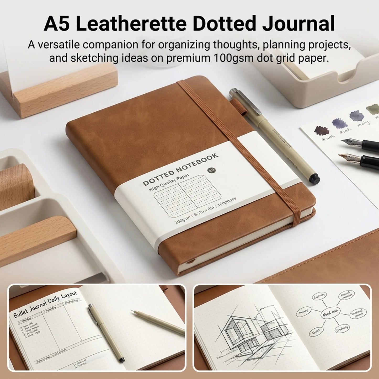 A5 Hardcover Notebook Macaron Colors Business Planner with Elastic Band Dot Grid and Lined Pages Portable Durable for School