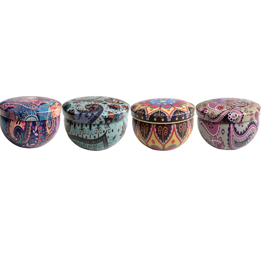 Exquisite Scented Candles in a Tin Box, Containing 4 Flavors Including Honeysuckle, Lavender, Lemongrass, and Freesia, Essential Oil-Infused, with Long-Lasting Fragrance, Suitable for Home, Office, Yoga, and Meditation