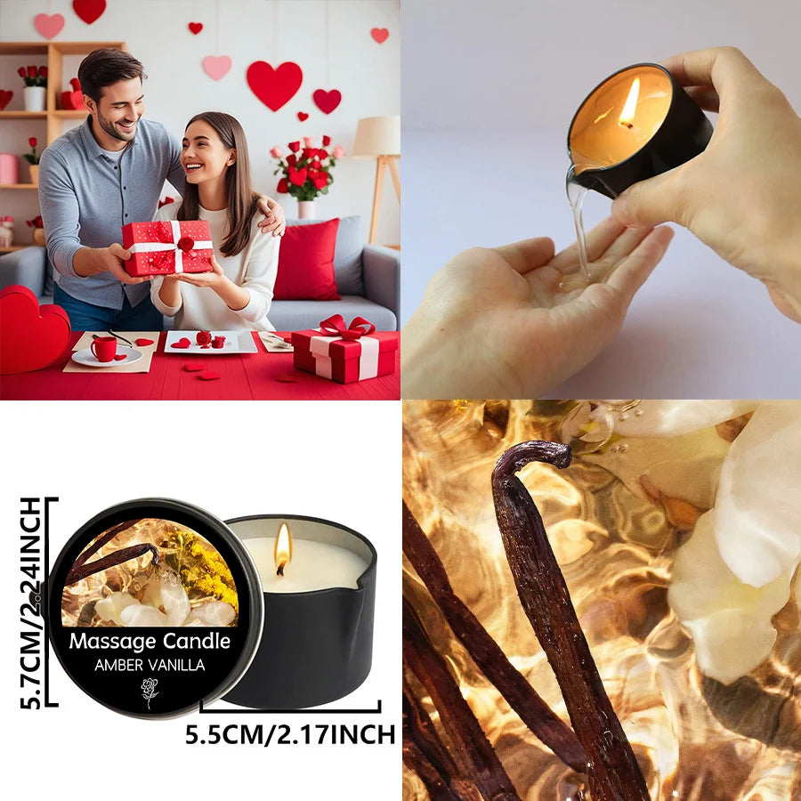 Amber Vanilla Massage Candle, Soy Wax Scented Candles - Ideal for Creating Relaxing Ambience & Holiday Gifting, Gifts for Women