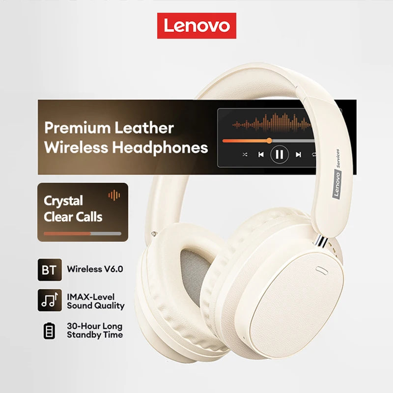 Lenovo LS105 Foldable Wireless Headphones – Bluetooth 6.0, 30-Hour Playtime, Built-In Mic
