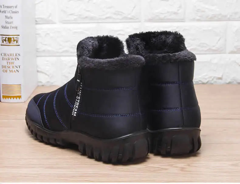 Winter Shoes Men's Sneakers Warm Cotton Zipper Snow Ankle Boots, Autumn Casual Shoes Waterproof Snow Boots Free Shipping Shoe