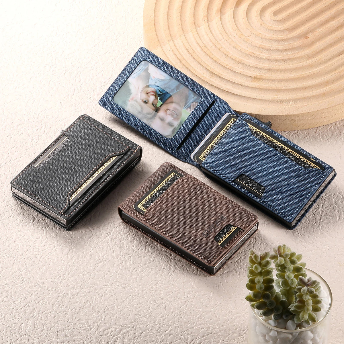 Push-Out Card Holder Wallet – Slim Faux Leather, Holds up to 12 Cards