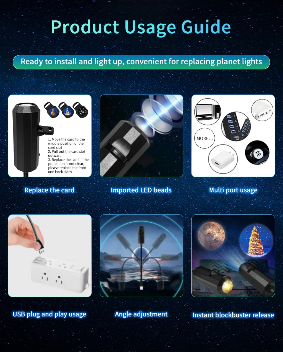 USB Projector Night Light – Christmas, Halloween & Planet Film Discs