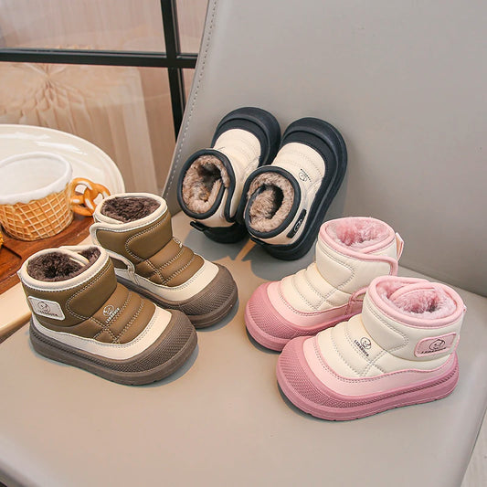 Kids' Low-Cut Plush-Lined Winter Boots with Easy Closure