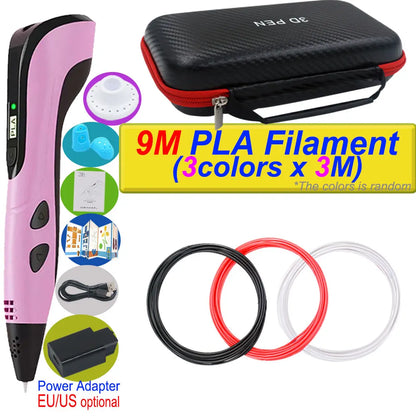 Penna 3D per bambini – Display LCD, velocità regolabile e kit con filamento PLA e custodia
