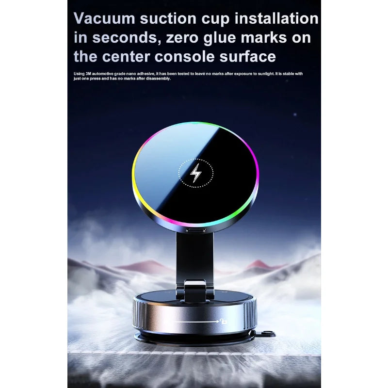 15W RGB Wireless Car Charger & 360° Phone Holder