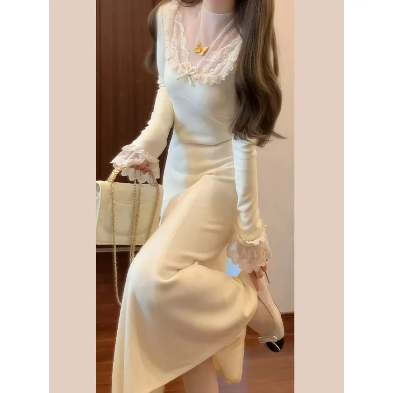 Women's Beige Knee-Length Button-Detail Dress