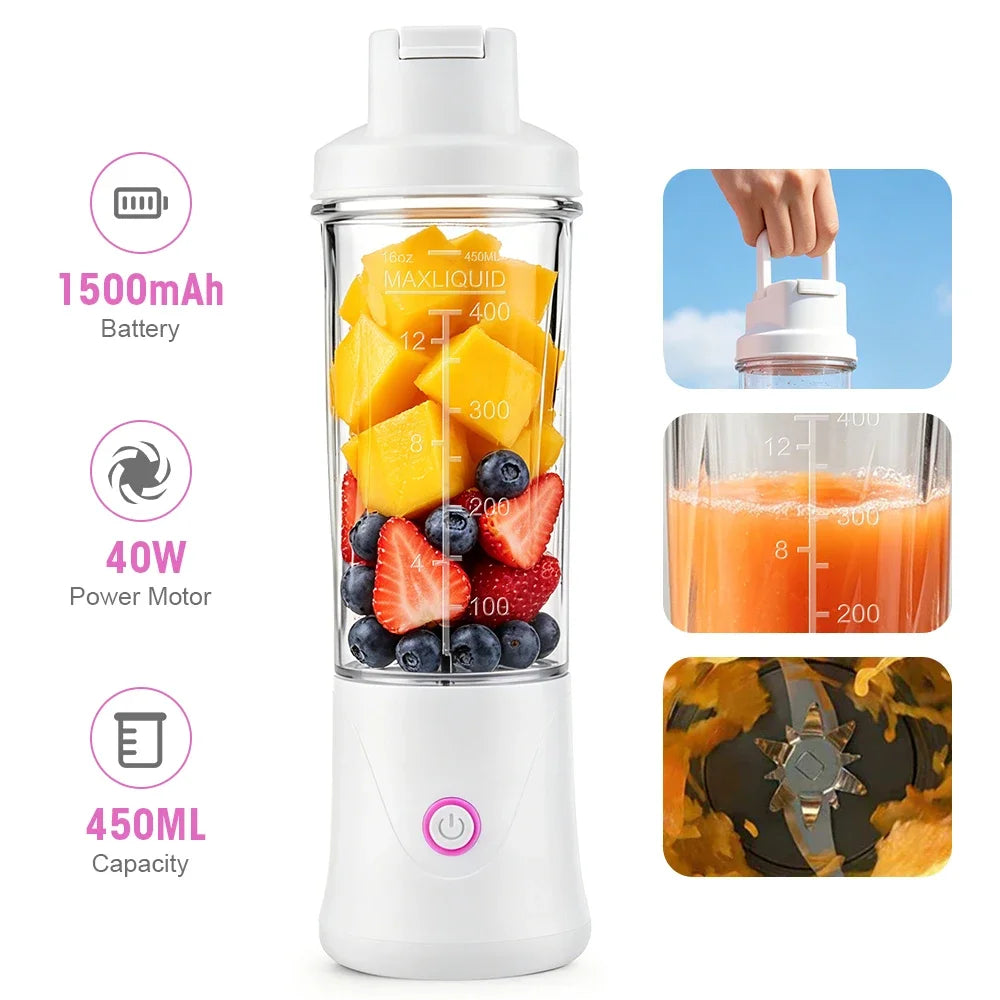 Portable Blender – USB-C Rechargeable 6-Blade Smoothie Maker with 2 Travel Cups