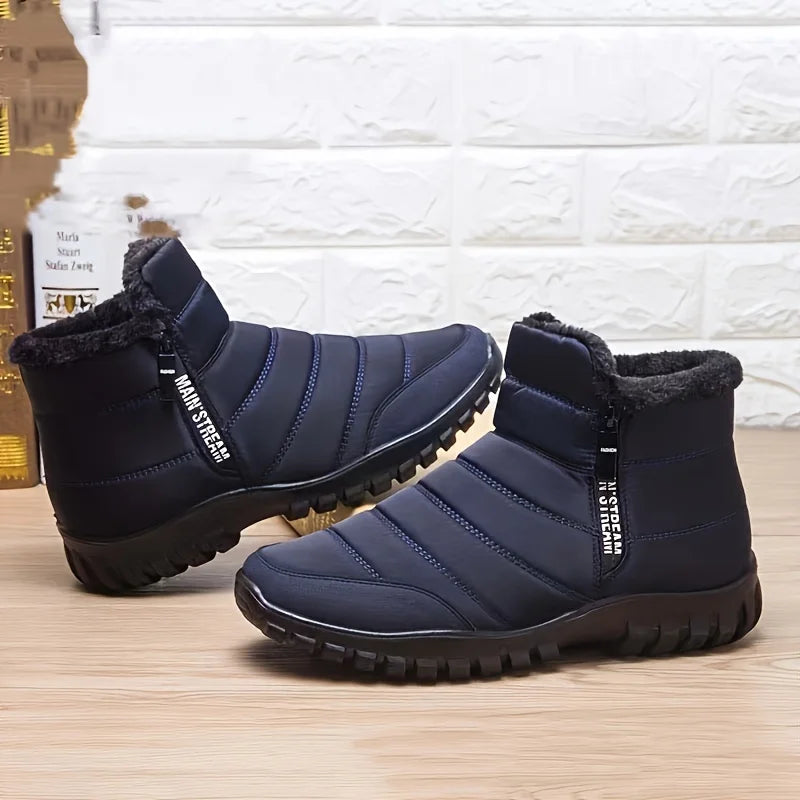 Winter Shoes Men's Sneakers Warm Cotton Zipper Snow Ankle Boots, Autumn Casual Shoes Waterproof Snow Boots Free Shipping Shoe