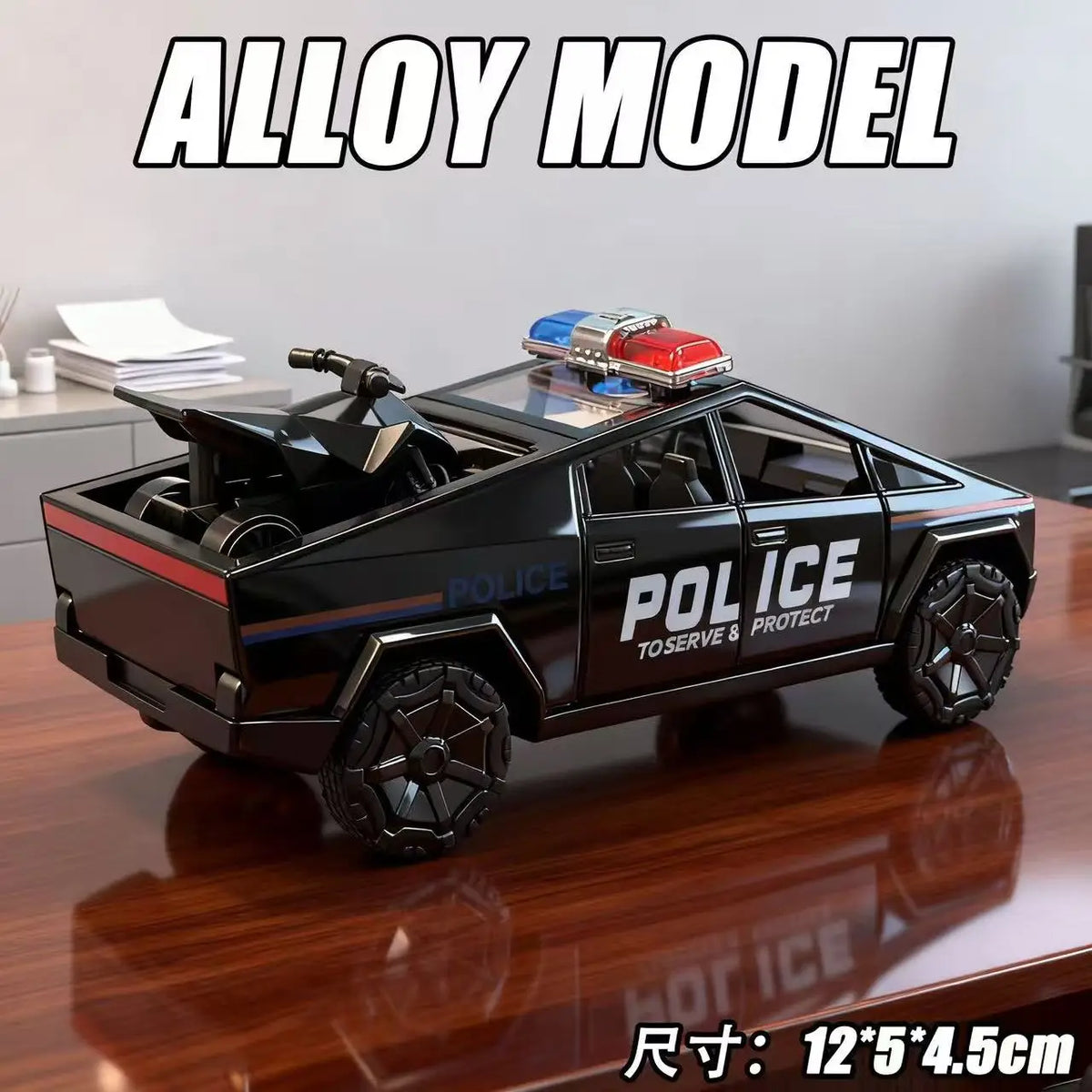 1:36 Police Pickup Die-Cast Toy with Mini ATV – Pull-Back Model