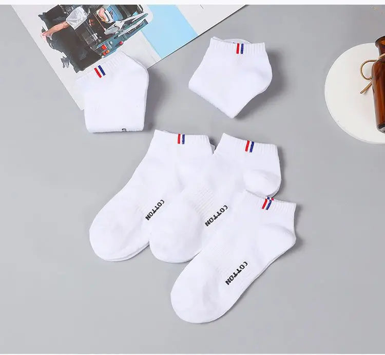 Men's Striped Cotton Ankle Socks – 5 or 10 Pairs, Black & White