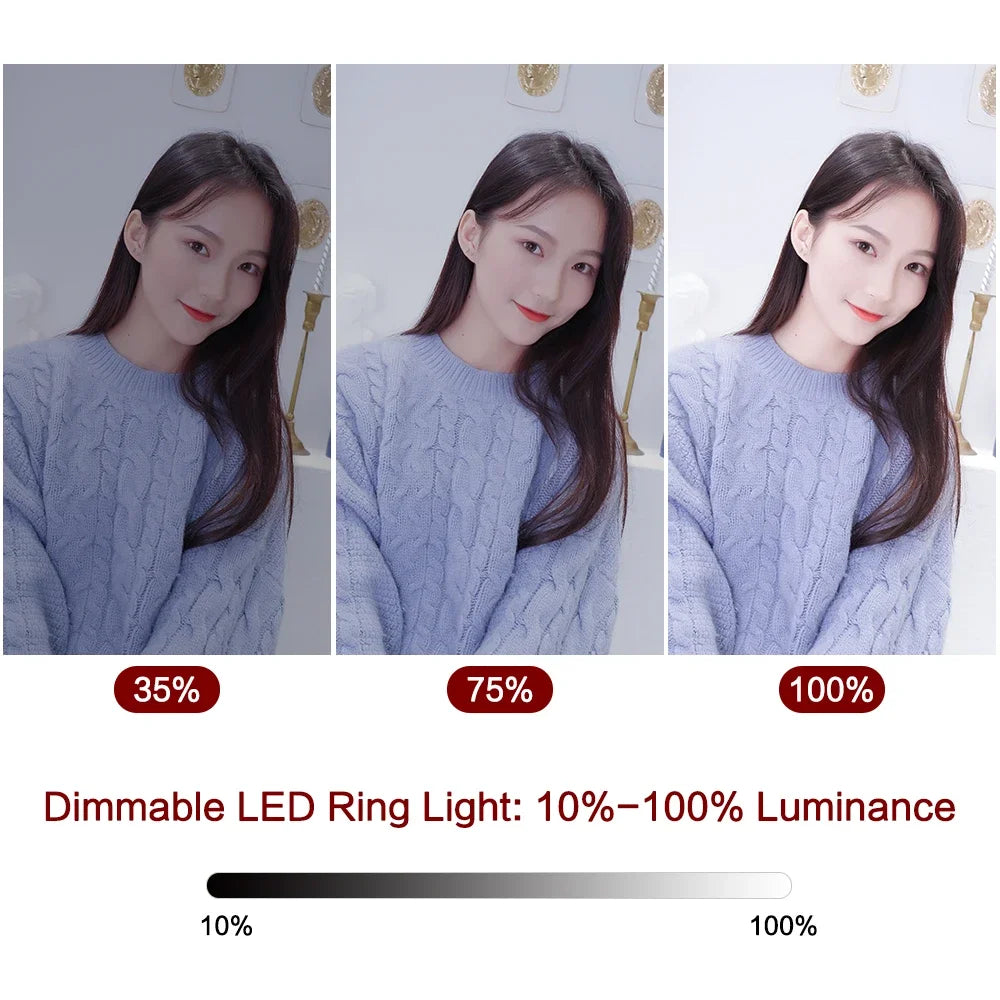 مصباح حلقي LED مقاس 10 بوصات مع حامل ثلاثي القوائم - إضاءة USB قابلة للتعتيم للبث والفيديو