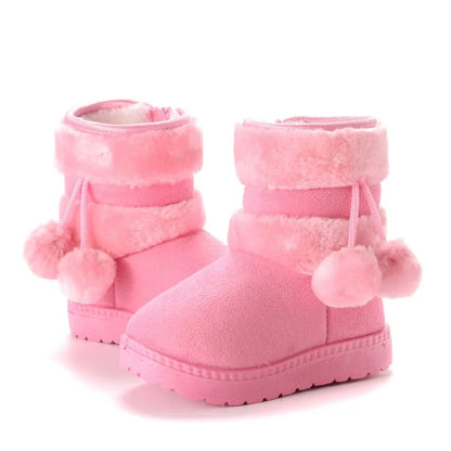 Kids' Pom-Pom Snow Boots – Plush-Lined Winter Boots with Side Zip