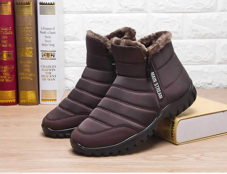 Winter Shoes Men's Sneakers Warm Cotton Zipper Snow Ankle Boots, Autumn Casual Shoes Waterproof Snow Boots Free Shipping Shoe