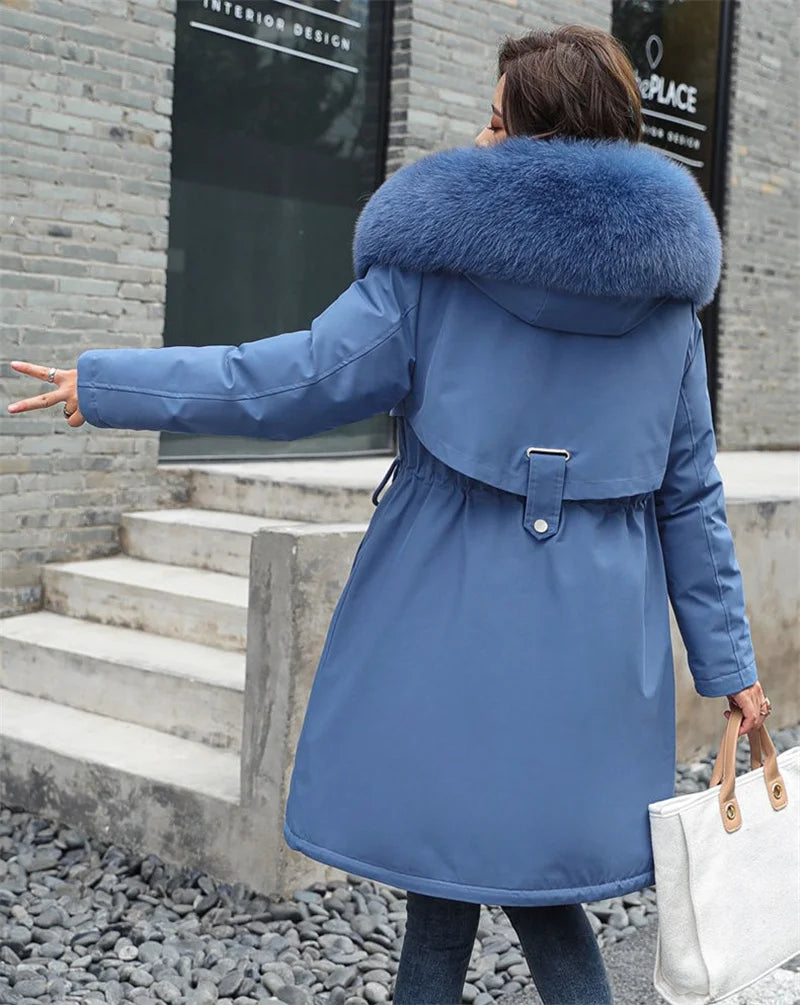 Winter Jacket 2026 New Women Parka Clothes Long Coat Wool Liner Hooded Jacket Fur Collar Thick Warm Snow Wear Padded Parka 6XL