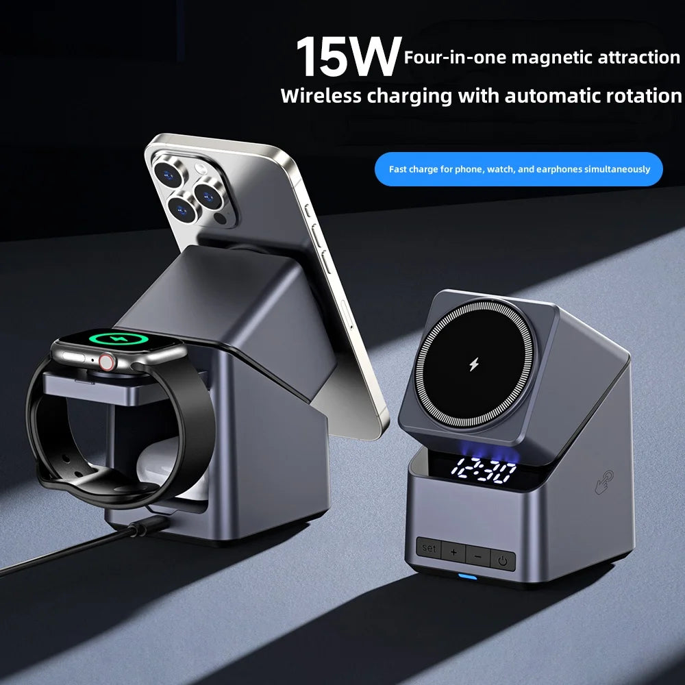 4-in-1 Magnetic Charging Station with Digital Clock
