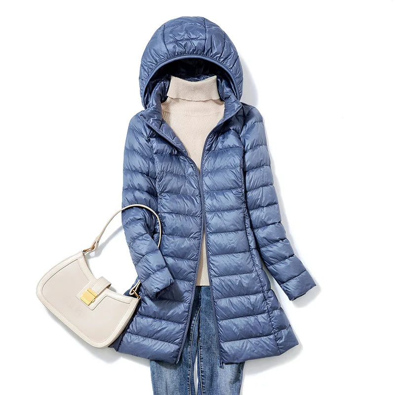 2025 9 Colors Plus Size 5xl 6XL 7XL Womens Down Jackets Long Ultra Light Thin Casual Coat Puffer Jacket Slim Remove Hooded Parka