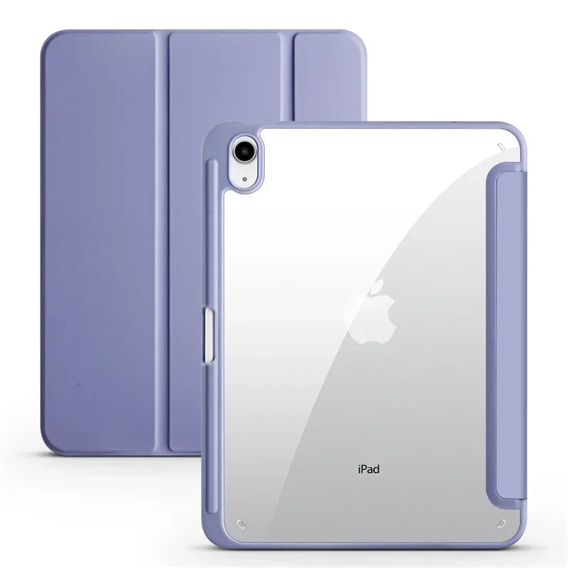 Purple tablet case with clear back on a white background