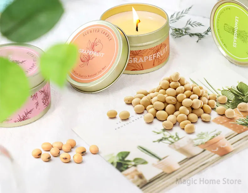 Smokeless Scented Aromatic Candles Creative Travel Tin Natural Soy Wax Scented Candles Wedding Decorative Candle Guest Gifts Box