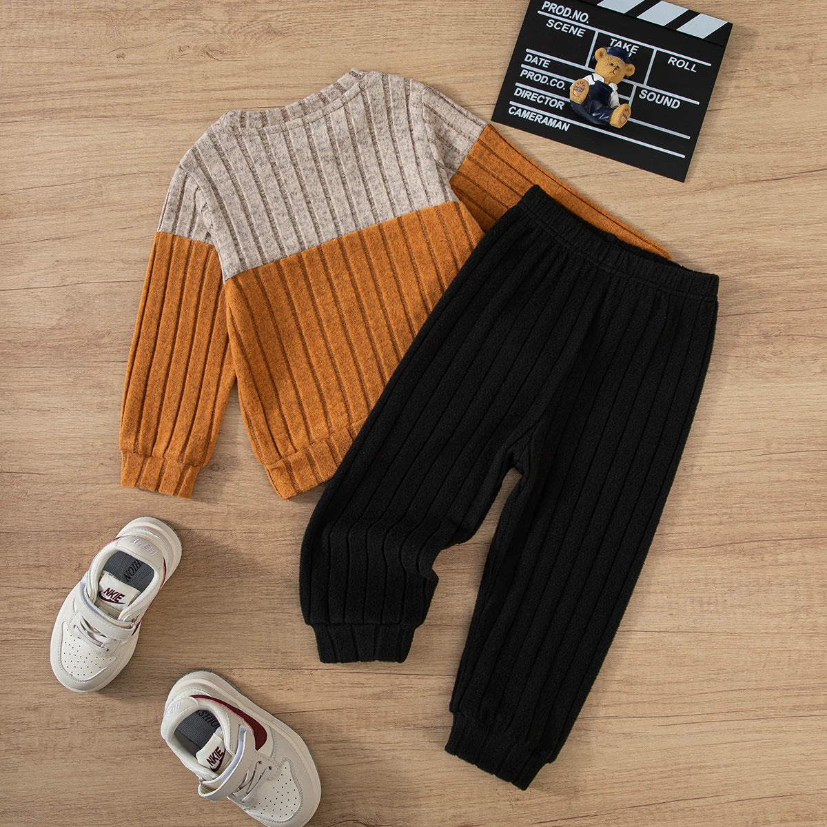 Boys' Colour Block Sweater & Pants Set - Long Sleeve Winter Outfit, Sizes 90-130