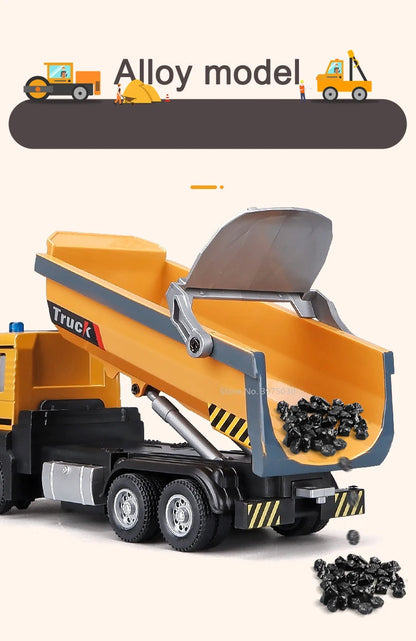 1:50 Die-Cast Dump Truck – Pull-Back Toy with Lights & Sounds