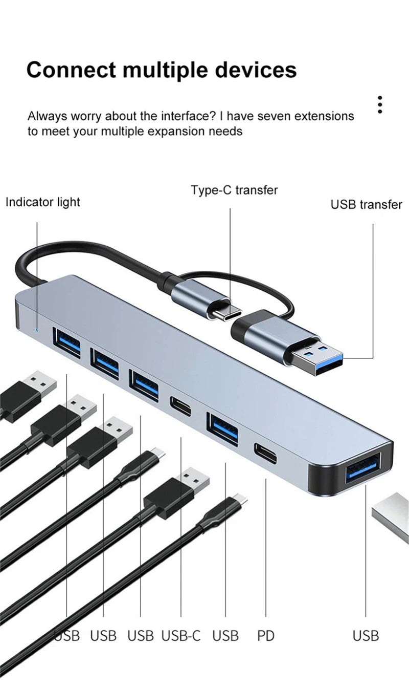 HUB USB C 3.0 Type C Splitter Multi 4K HDMI Monitor RJ45 Ethernet PD Power Adapter Docking Station  Laptop Splitter For Macbook