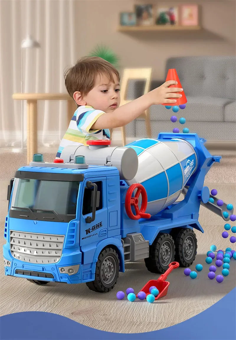 Large Toy Cement Mixer Truck – Friction-Powered with Lights & Music
