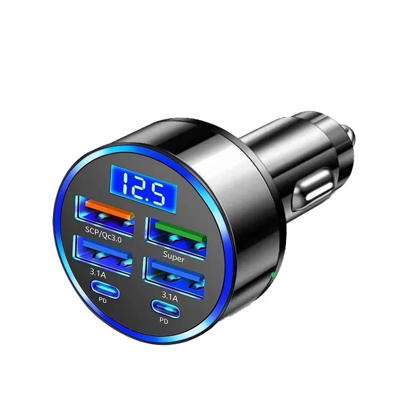 6-Port Car Charger with Digital Display