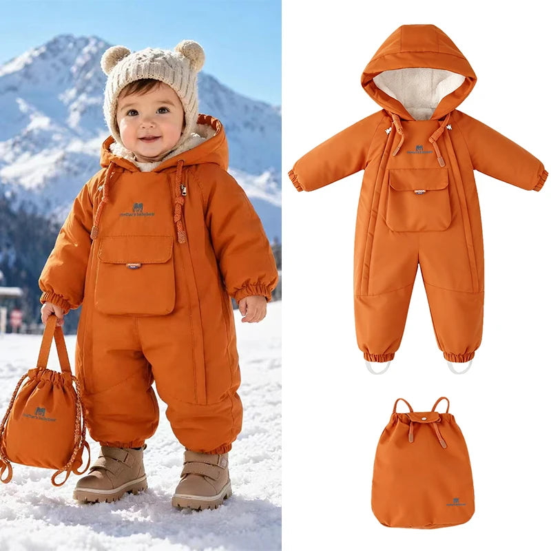 2Pcs Set Children Winter Ski Suit Coat + Backpack Thicken Baby Jumpsuit Warm Children Snowsuit Hooded Kids Clothes 1-5 Years