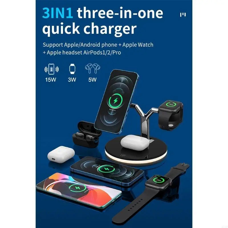 3-in-1 Magnetic Wireless Charger for Phone, Watch & Earbuds