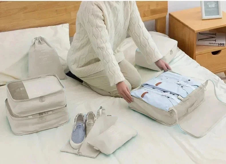 7/8/9/10 Pcs Set Travel Organizer Storage Bags Suitcase Packing Cubes Cases Portable Wardrobe Luggage Clothes Shoe Pouch Fold