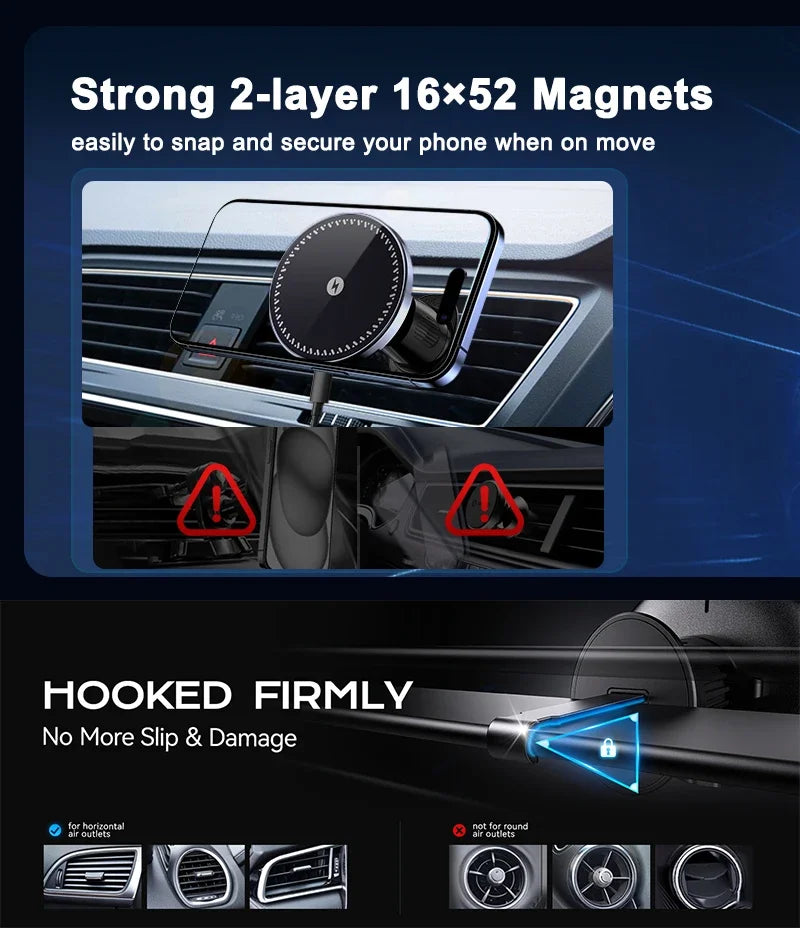 15W Magnetic Car Phone Charger & Air Vent Mount