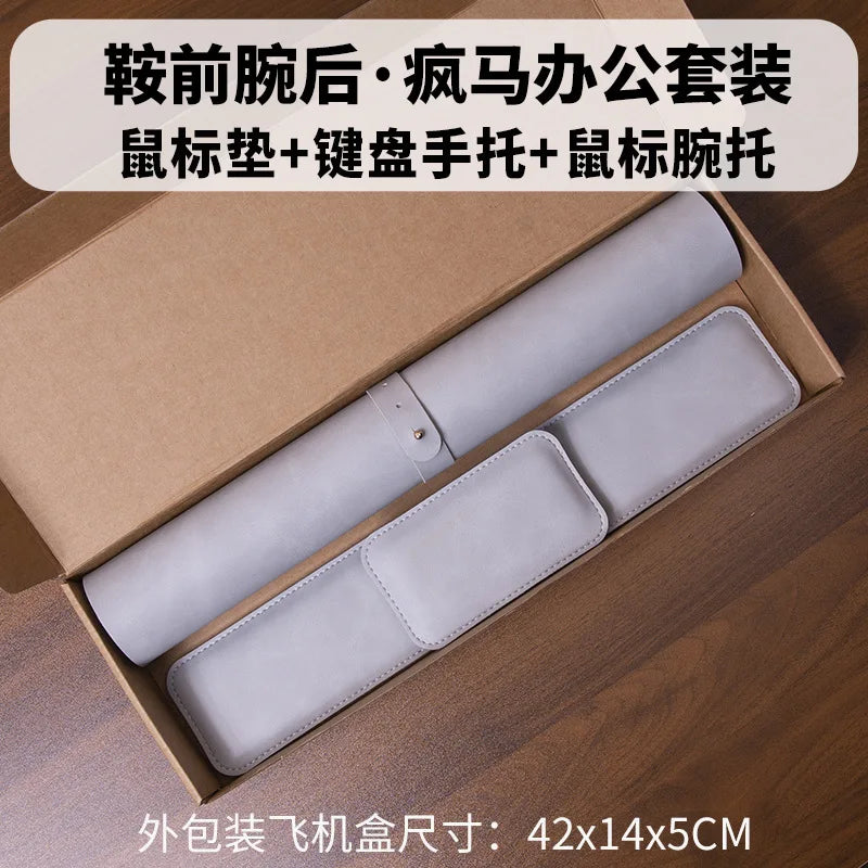 Large PU Leather Desk Mat with Keyboard Wrist Rest & Mouse Wrist Pad, Non-Slip Extended Pad for Office Gaming Desktop