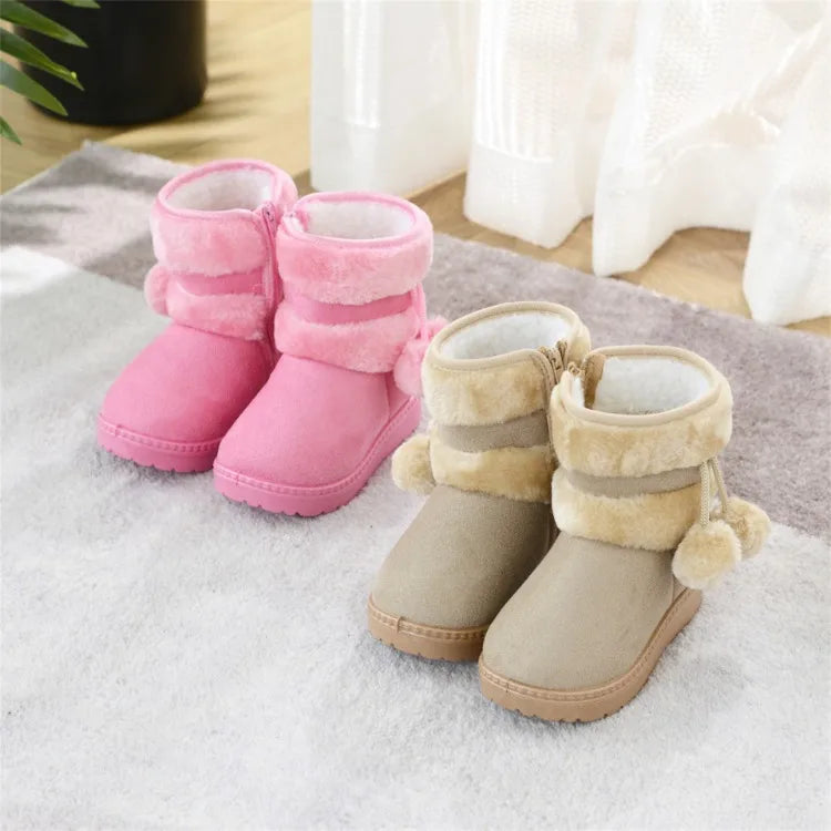 Kids' Pom-Pom Snow Boots – Plush-Lined Winter Boots with Side Zip