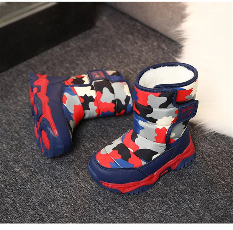 Kids' Plush-Lined Hook-and-Loop Winter Ankle Boots