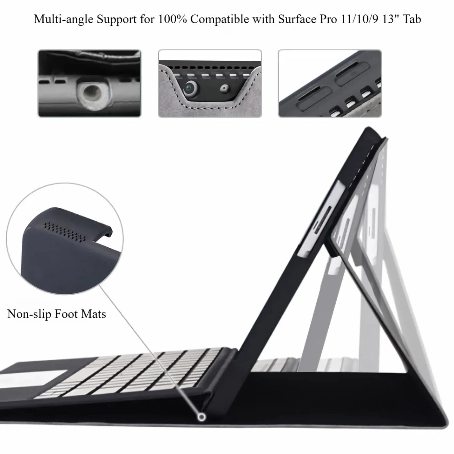 Folio Case for Microsoft Surface Pro 13-inch (12th Edition) 2026 Multi-Angle Stand PU Leather Protective Cover with Pen Holder