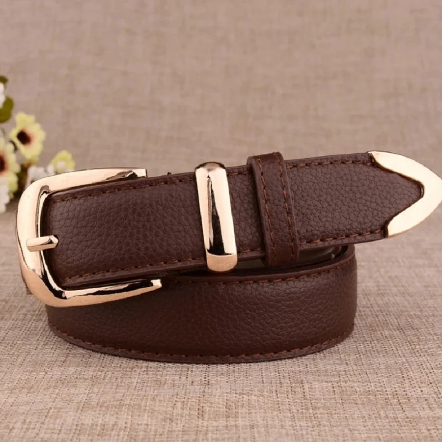 Women's Pin-Buckle Belt – Faux Leather with Pointed Tip, 13 Colours