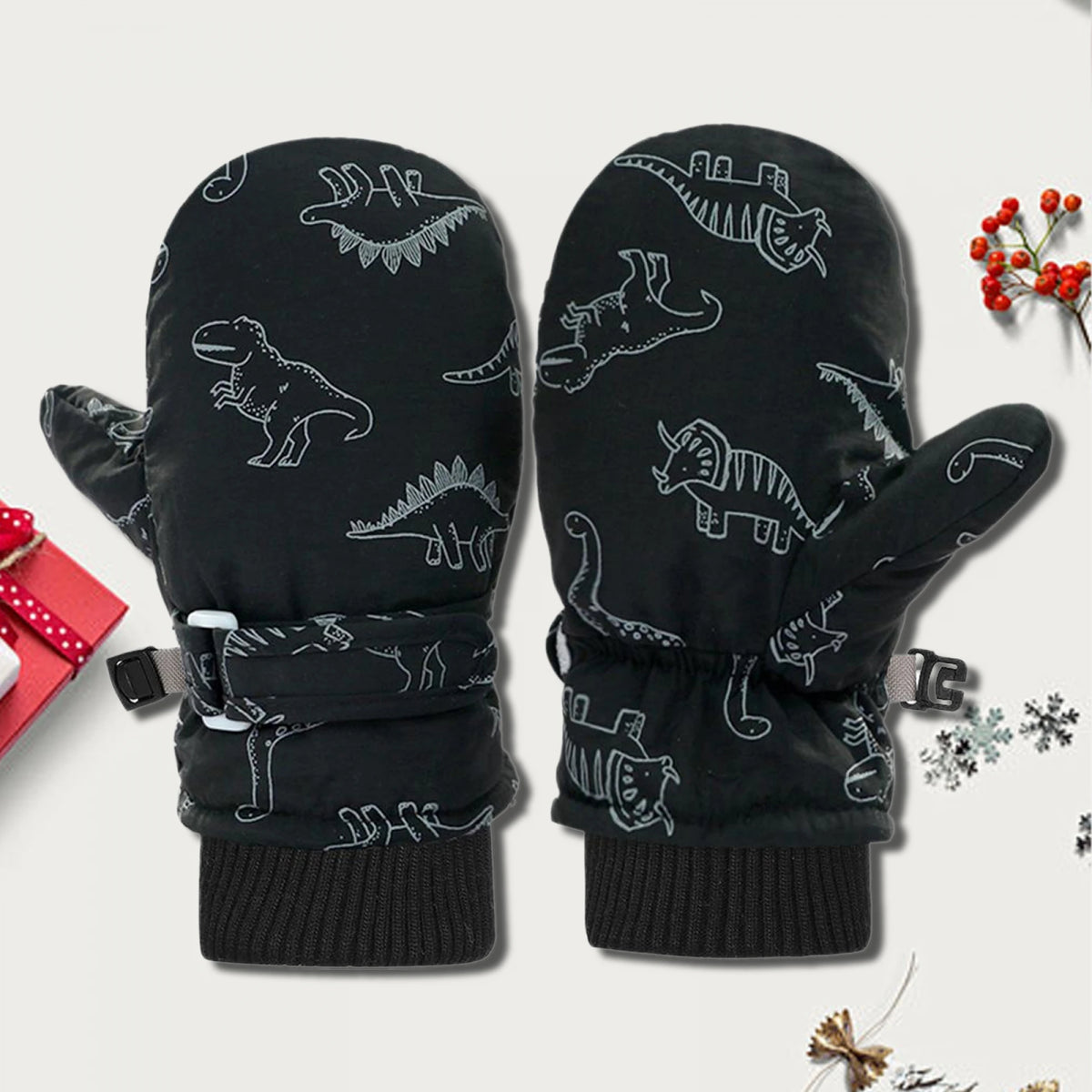 Kids' Dinosaur Print Fleece-Lined Snow Mittens