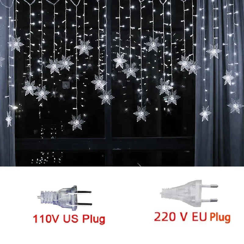 Snowflake Curtain Lights – 3.2 m LED Christmas Window Lights, 8 Modes