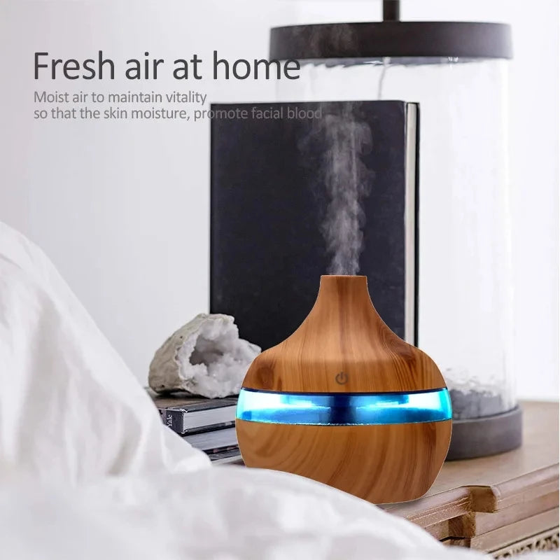 Humidificateur électrique diffuseur d'arômes en bois ultrasonique, humidificateur d'air diffuseur d'huiles essentielles brumisateur froid pour la maison 300 ml