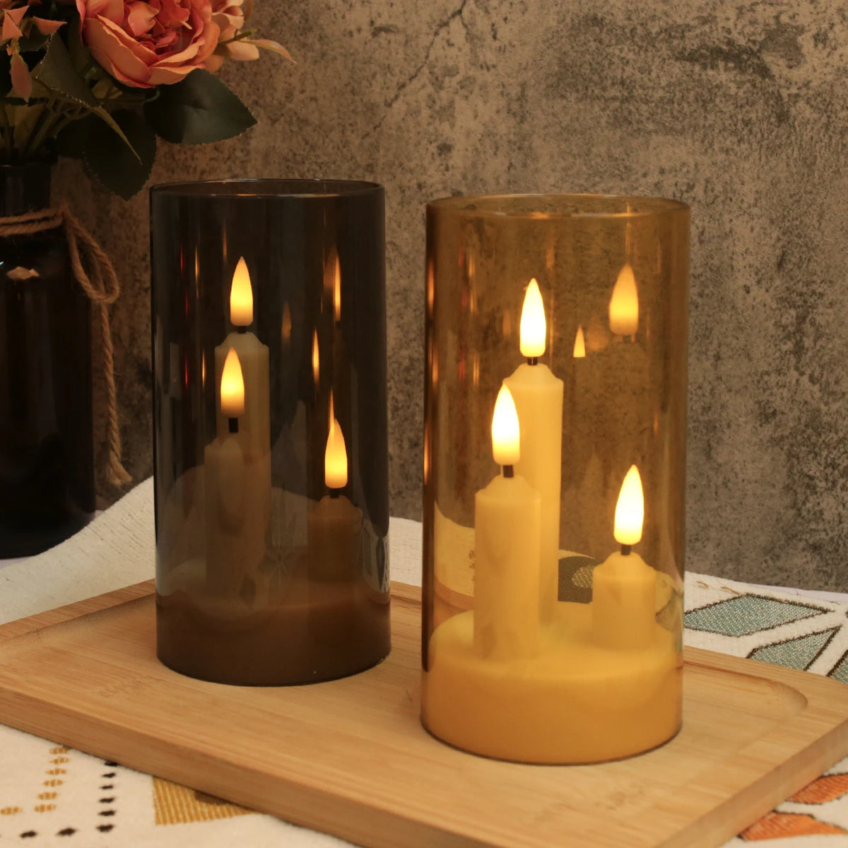 Flameless 3 in 1 LED Taper Candles with 15CM Lampshade Battery Operated Flickering Electric Window Candles for Christmas Wedding