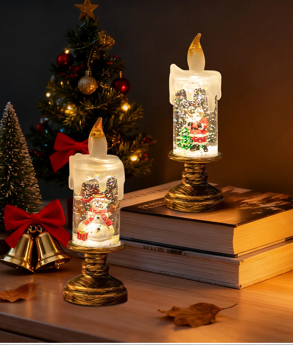 LED Candles Lights Christmas Lights Flameless Christmas Snow Globe Candle Light Home Decorative Candles Christmas Decorations