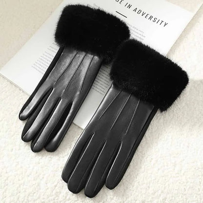 Guanti da donna in ecopelle con polsino in ecopelliccia – Touchscreen