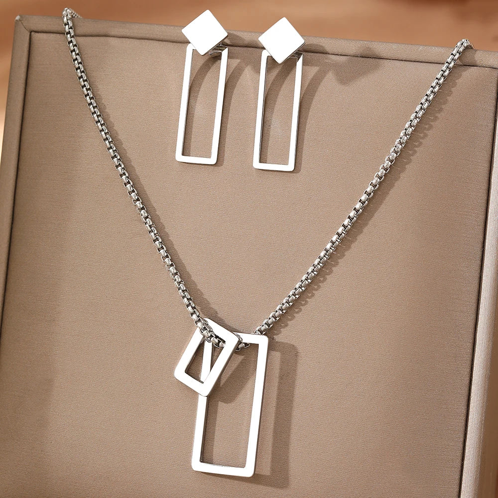 Stainless Steel Jewelry Set Minimalist Geometries Hollow New Senior Jewelry Set For Women Jewelry Banquet Fine Ornate Gifts New