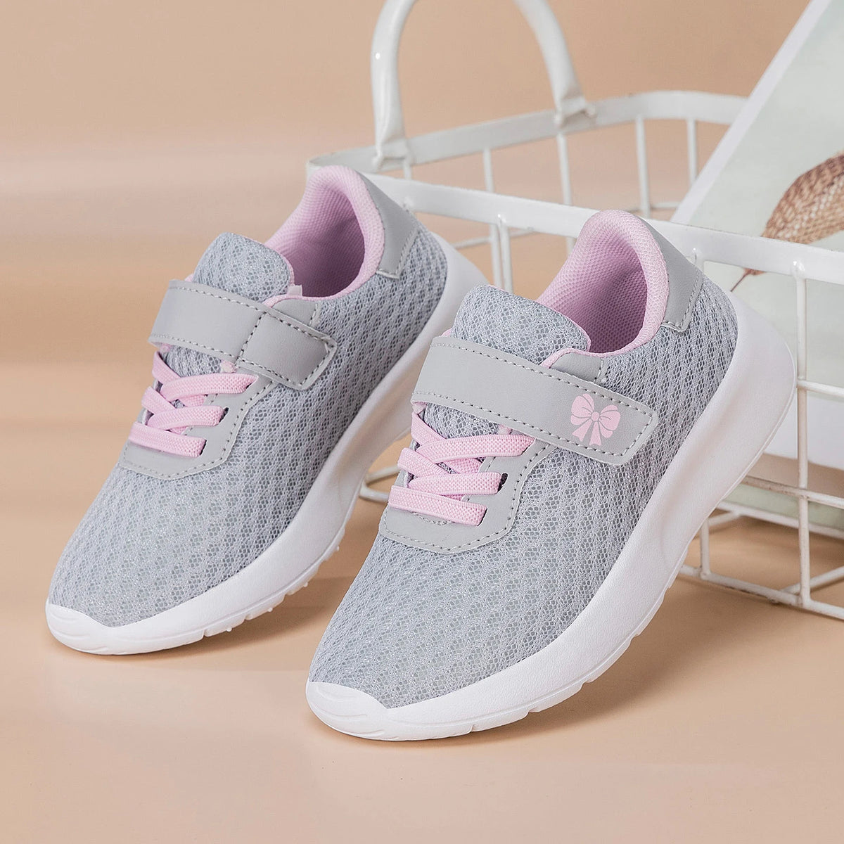 Girls' Breathable Hook-and-Loop Running Sneakers with EVA Soles